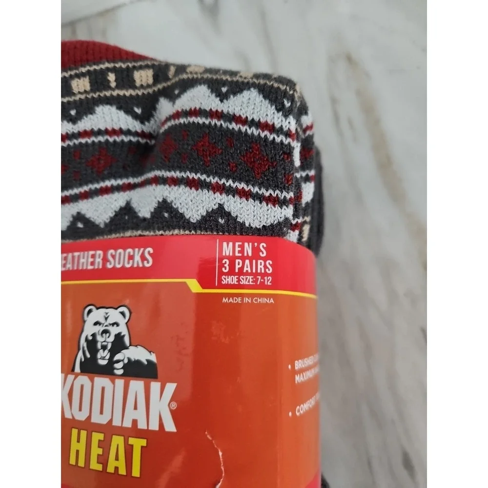Kodiak Heat Men's 3 Pack‎ (Shoe Size: 7-12) Grey Pattern Cold Weather Socks
